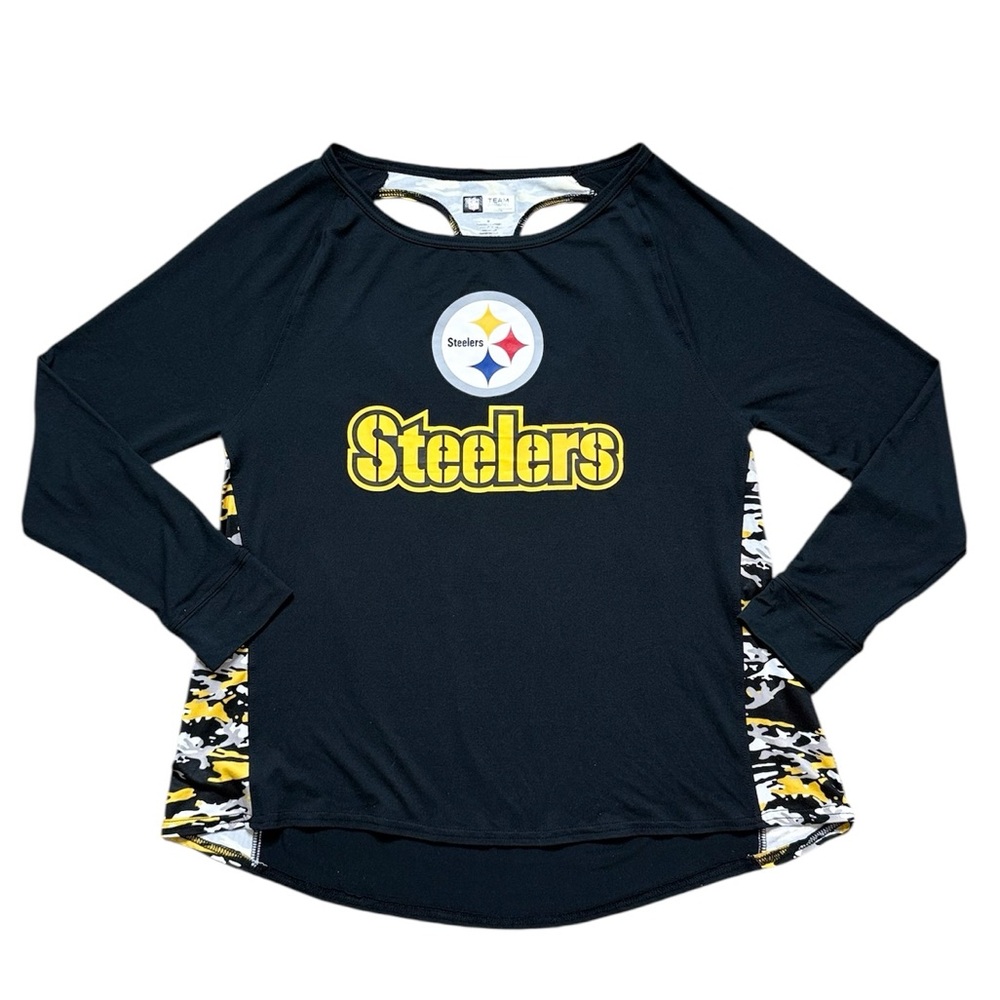 NFL Pittsburgh Steelers Shirt Top Camo High Low Hem Soft M Medium New - Picture 1 of 4